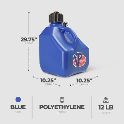 VP Racing 3 Gallon Square Portable Racing Liquid Container Utility Jug, Blue - VMInnovations