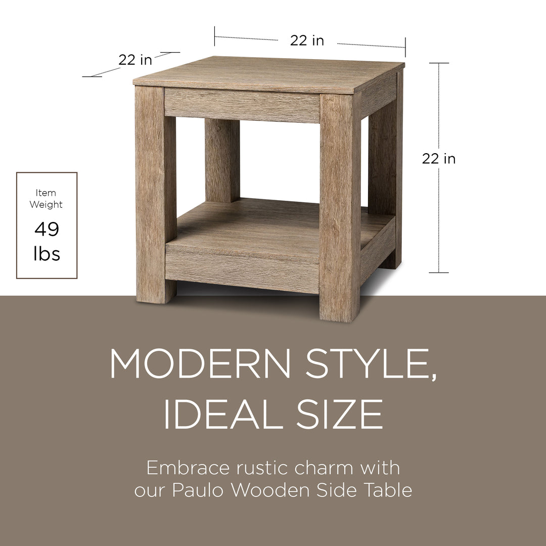 Maven Lane Paulo Wooden Side Table in Weathered Grey Finish (Used) - VMInnovations