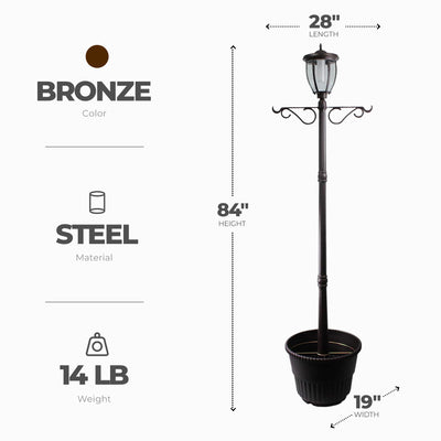 Sun-Ray Kenwick 7 Foot Single Head Solar Lamp Post & Planter, 1 Light, Bronze