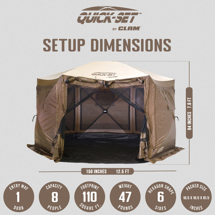 CLAM Quick Set Pavilion Camper 12.5 x 12.5 Foot Outdoor Gazebo Canopy Shelter