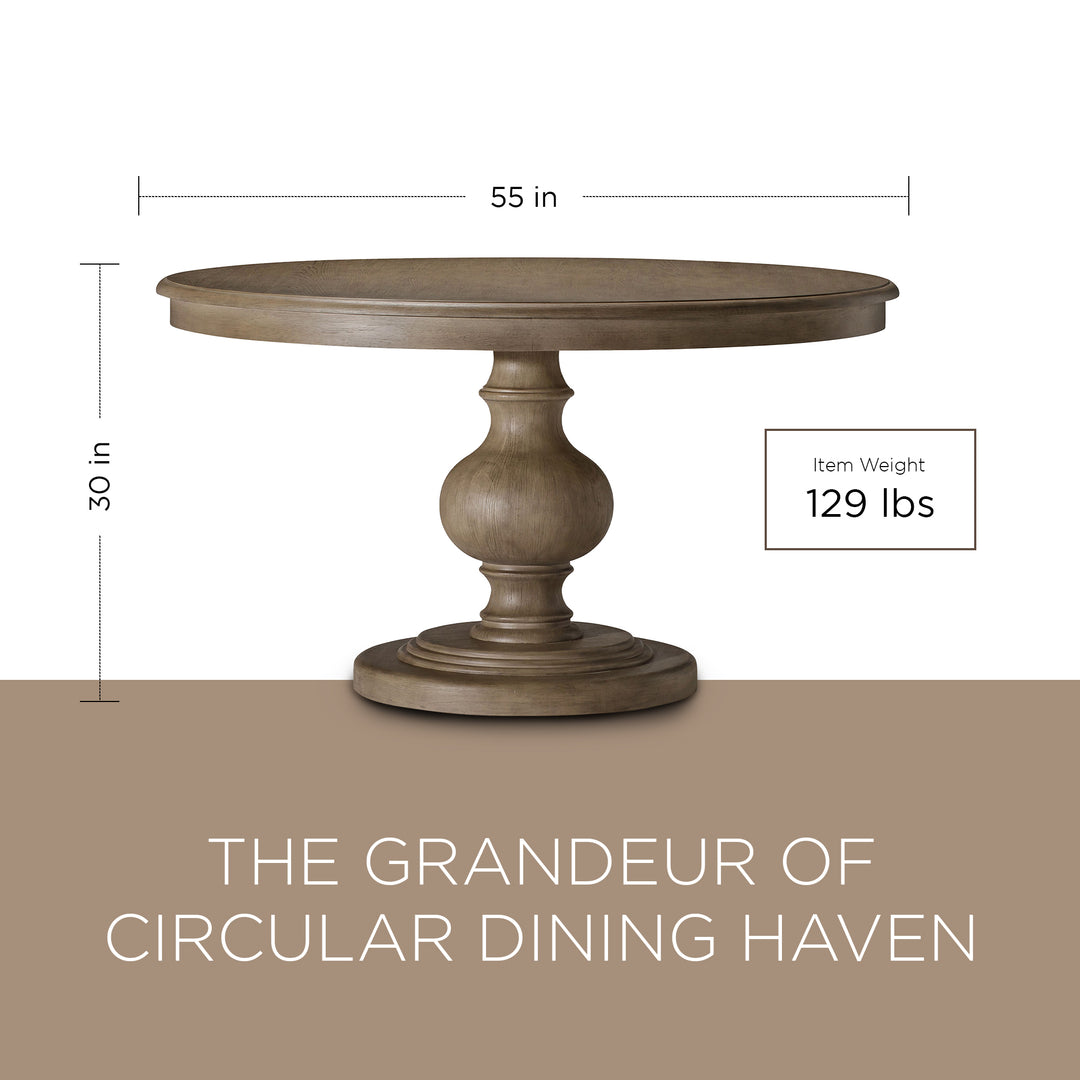 Maven Lane Zola Traditional Round Wooden Dining Table in Antiqued Grey Finish