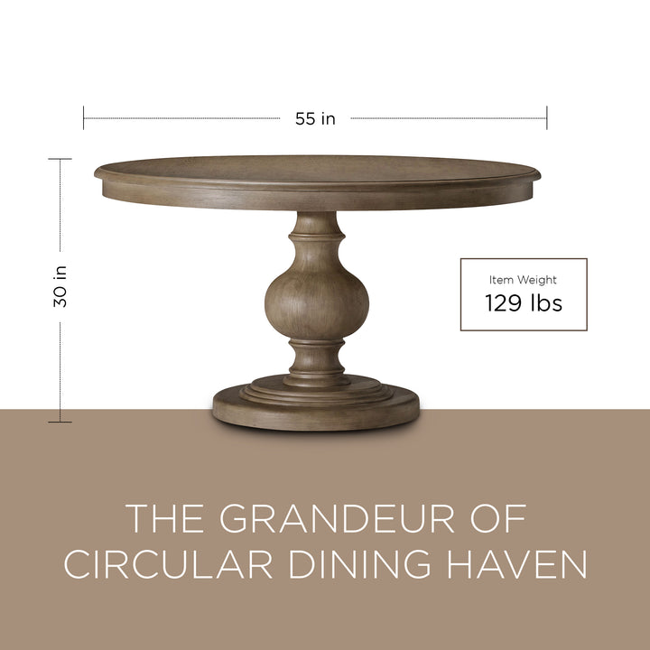 Maven Lane Zola Traditional Round Wooden Dining Table in Antiqued Grey Finish
