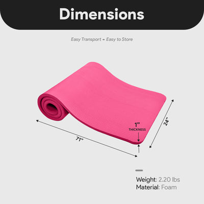 BalanceFrom  1" Extra Thick Exercise Yoga Mat with Carrying Strap, Pink (Used) - VMInnovations