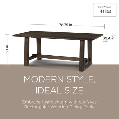Maven Lane Yves Rectangular Wooden Dining Table in Weathered Brown Finish (Used) - VMInnovations