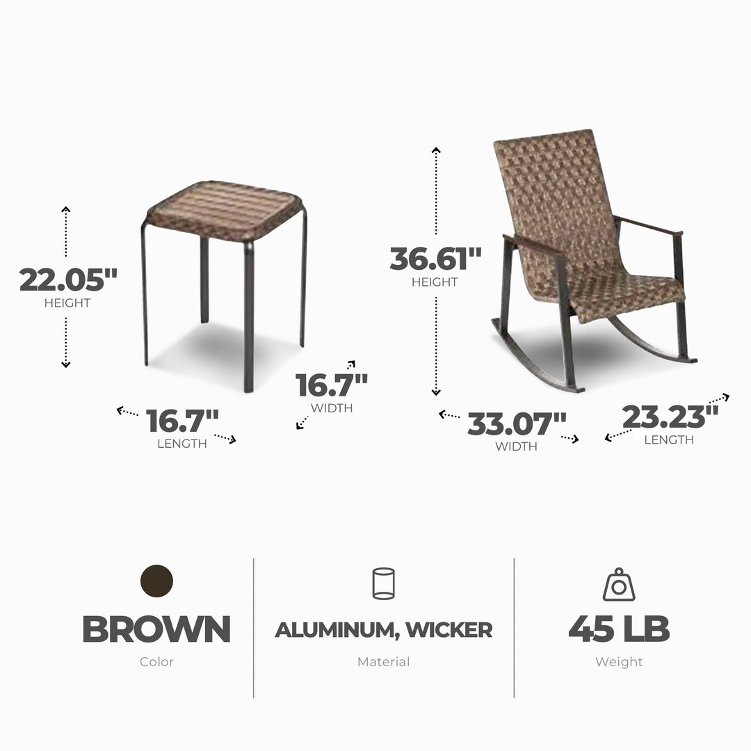 Four Seasons Courtyard Bayside 3 Piece All Weather Woven Wicker Chat Set, Brown - VMInnovations