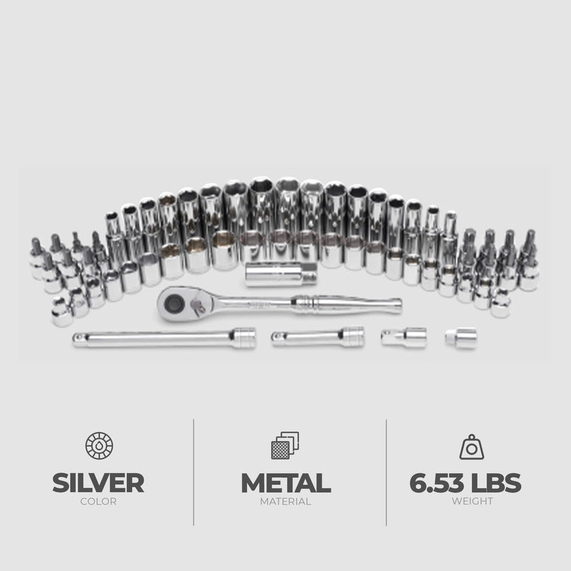 Master Mechanic 60 Piece Mechanics SAE Socket Tool Set, 3/8 Inch Drive Bits