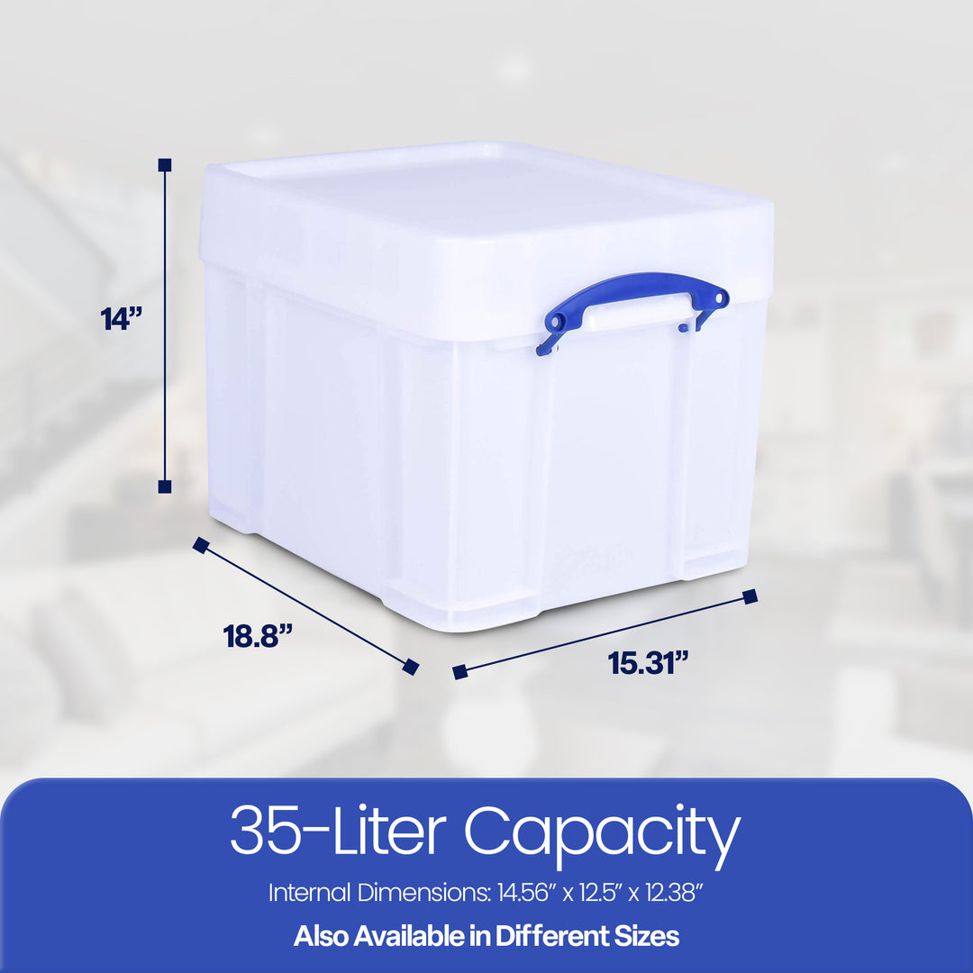 Really Useful Box 35 Liter Extra Strong Plastic Storage Box with XL Lid, White - VMInnovations