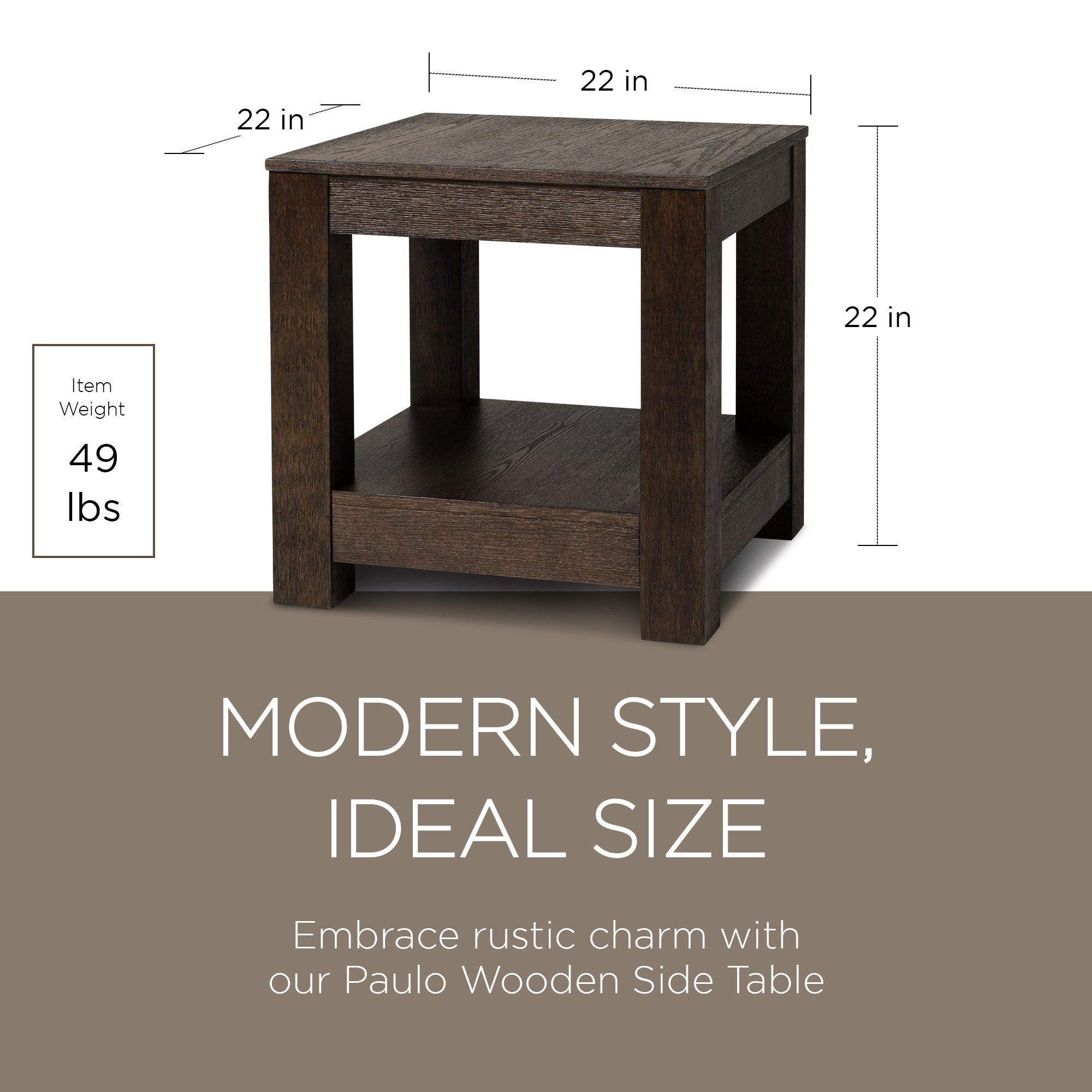 Maven Lane Paulo Wooden Side Table in Weathered Brown Finish - VMInnovations