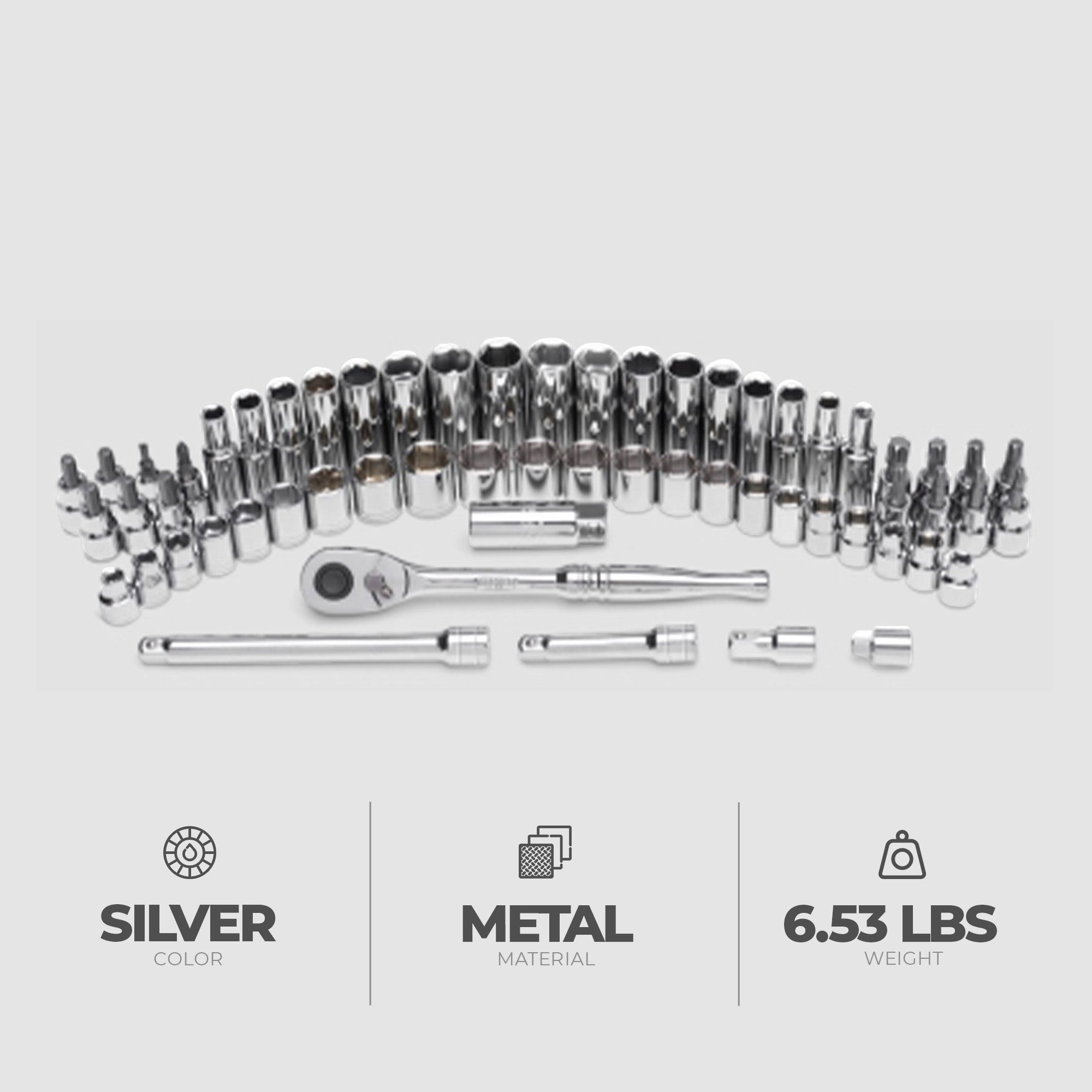 Master Mechanic 60 Piece Mechanics SAE Socket Tool Set, 3/8 Inch Drive Bits - VMInnovations