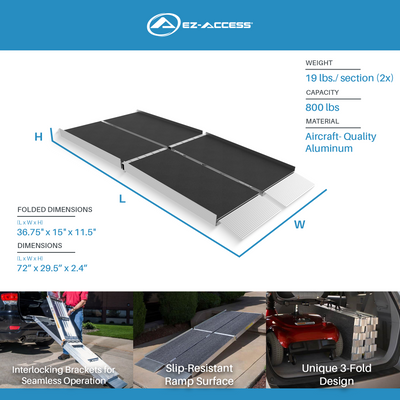 EZ-ACCESS SUITCASE 6' TRIFOLD Ramp with Surface That Resists Slips (Open Box) - VMInnovations