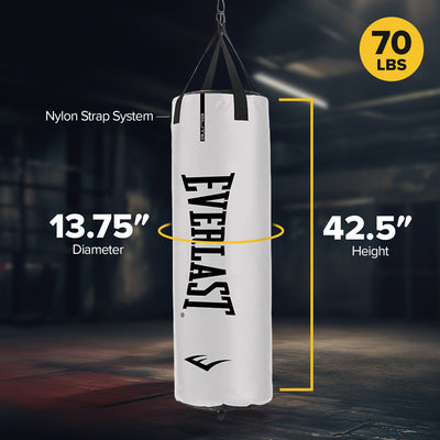 Everlast Elite Nevatear 70 Pound Heavy Bag with Hanging Strap and D Rings, White