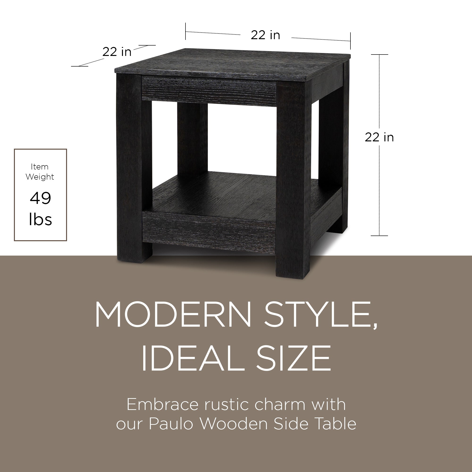 Maven Lane Paulo Wooden Side Table in Weathered Black Finish - VMInnovations