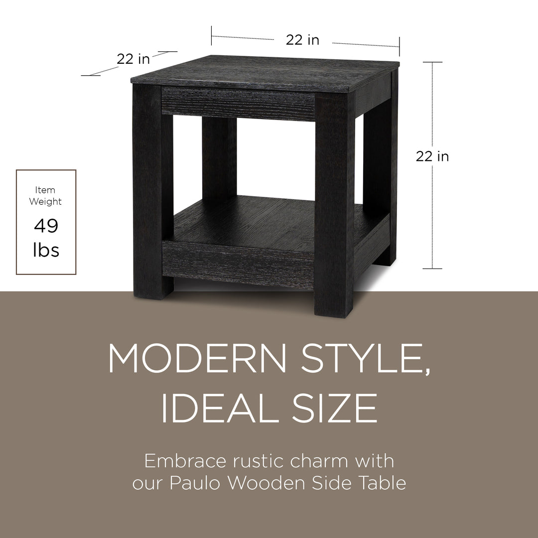 Maven Lane Paulo Wooden Side Table in Weathered Black Finish (Used) - VMInnovations