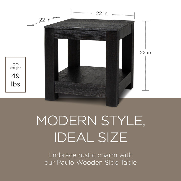 Maven Lane Paulo Wooden Side Table in Weathered Black Finish (Used) - VMInnovations