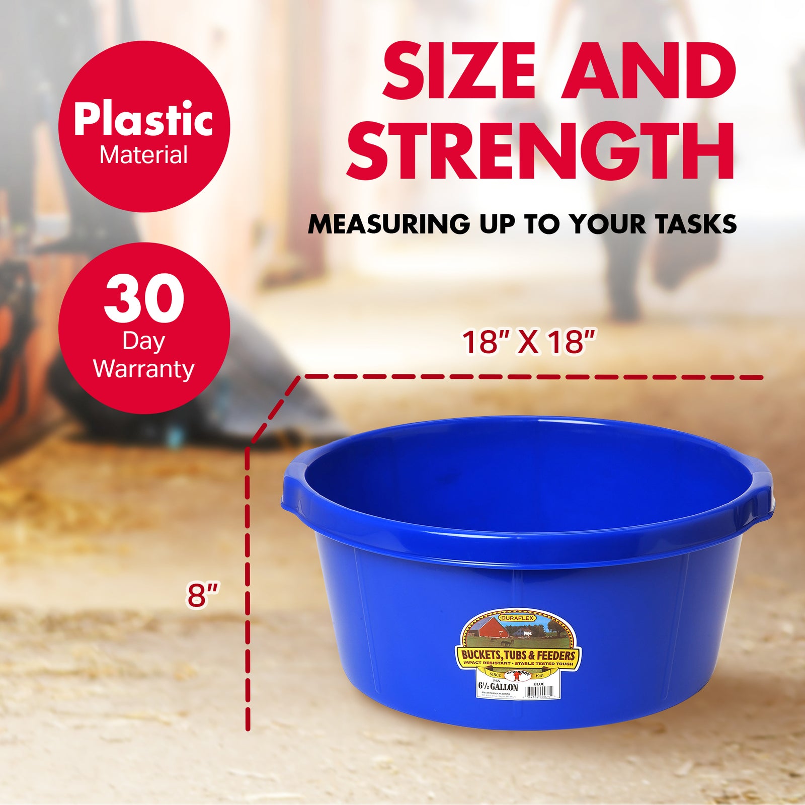 Little Giant 6.5 Gal All Purpose Plastic Pond Tub w/Hand Grips, Blue(Open Box) - VMInnovations