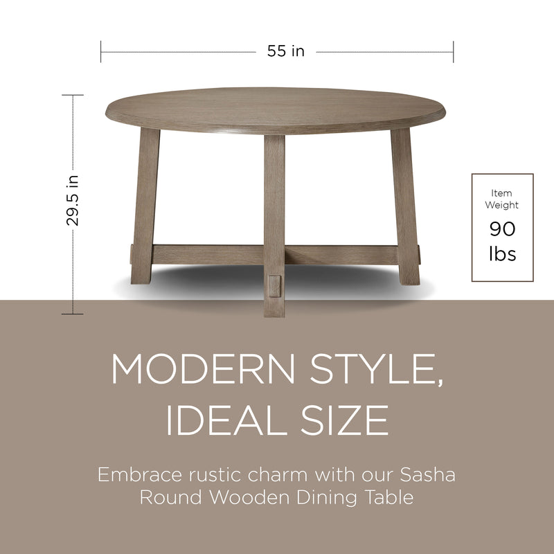 Maven Lane Sasha Round Wooden Dining Table in Weathered Grey Finish