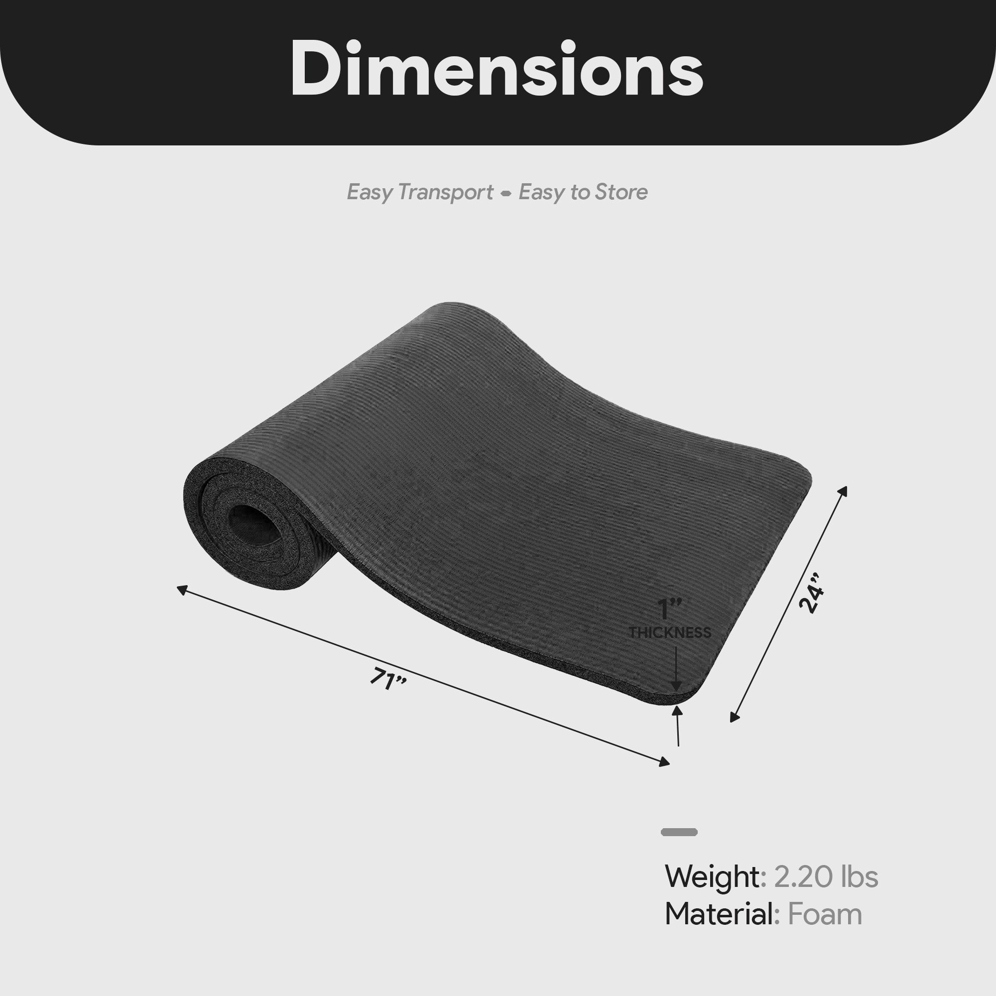BalanceFrom Fitness 71x24in Anti Tear Yoga Mat with Strap, Black (Open Box) - VMInnovations