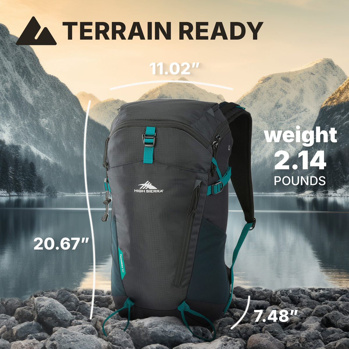 High Sierra 30L Pathway 2.0 Backpack w/Hydration Storage for Hiking, Black