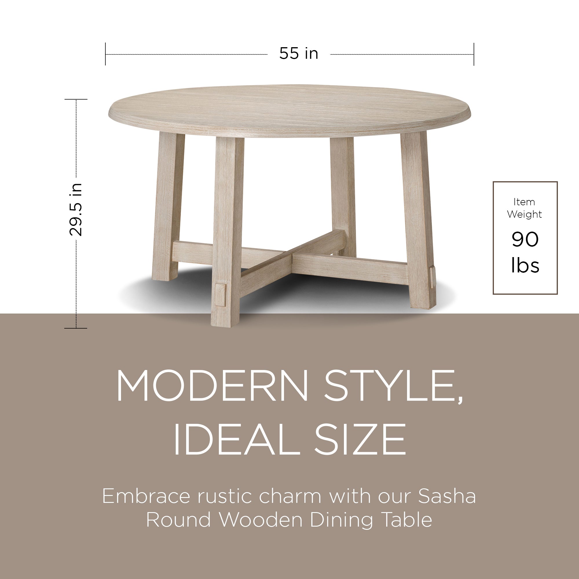 Maven Lane Sasha Round Wooden Dining Table in Weathered White Finish (Used)