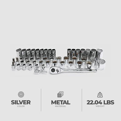 Master Mechanic 48 Piece SAE/Metric Socket Tool Set, 1/2 Inch Drive Ratchet Kit - VMInnovations
