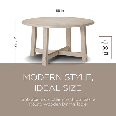 Maven Lane Sasha Round Wooden Dining Table in Weathered White Finish (Used)