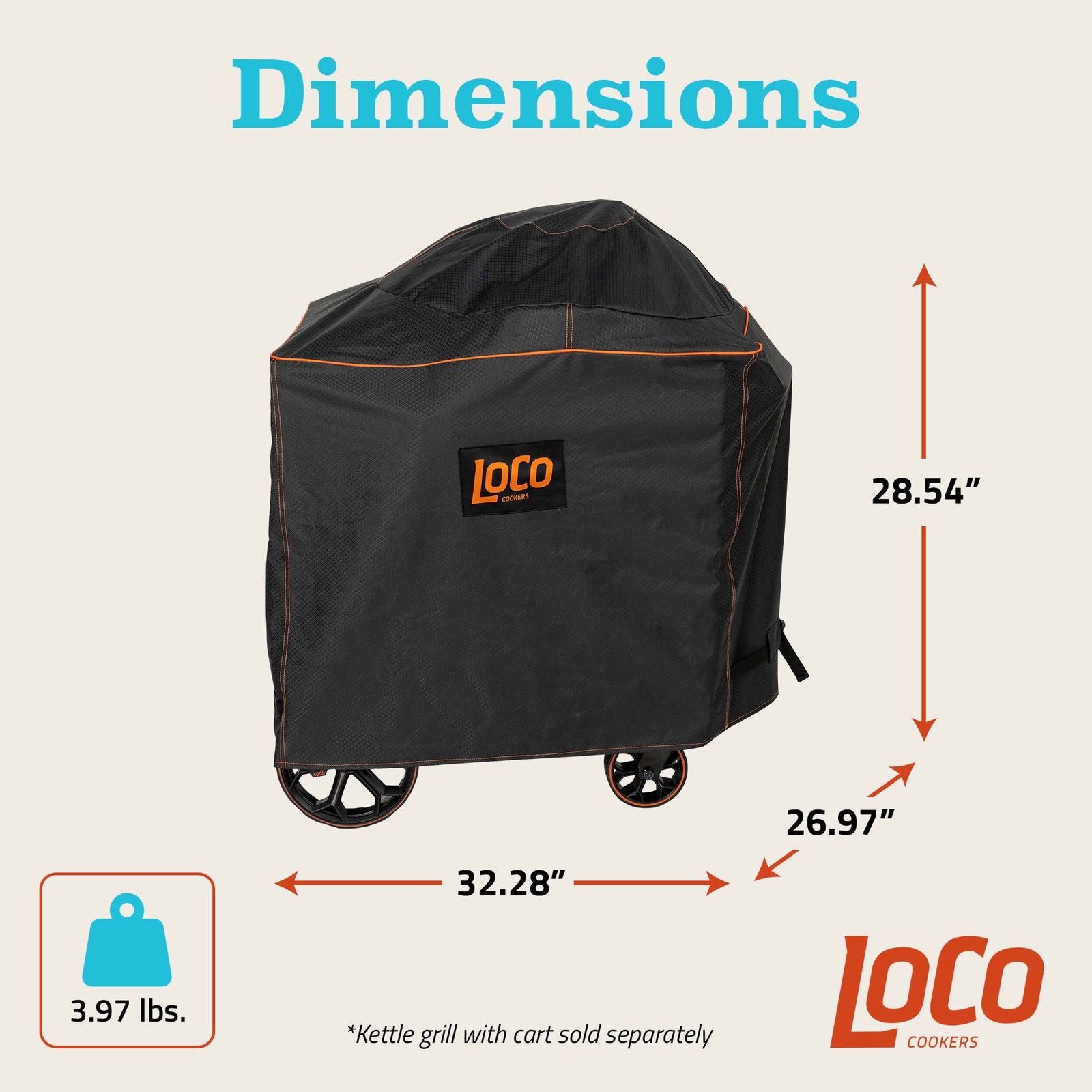 Loco Cookers 22.5" Kettle Grill Cover w/SmartTemp, Zipper, and Cart, Black(Used) - VMInnovations