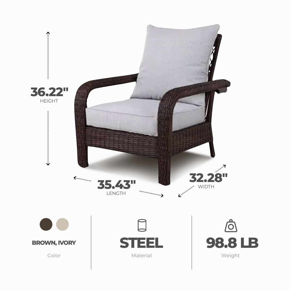 Four Seasons Courtyard Montego Bay Set of 2 Adjustable Patio Chairs w/ Cushions - VMInnovations