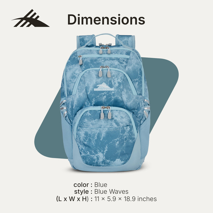 High Sierra Swoop Backpack, Bookbag Fits most 17” Laptops, Waves (Open Box)