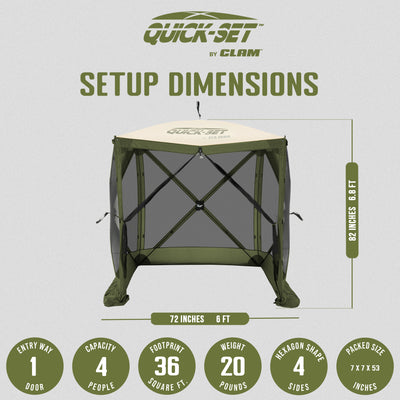 CLAM Quick-Set Traveler 6x6Ft Portable Outdoor 4 Sided Canopy Shelter, Green/Tan - VMInnovations