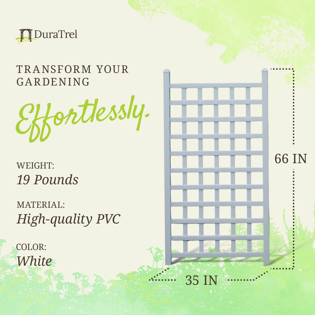 Dura-Trel 35 x 66 Inch Vinyl Outdoor Garden Patio Trellis, White(Open Box) - VMInnovations