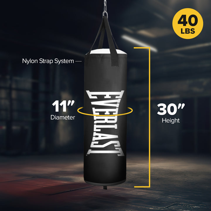 Everlast Core Heavy Bag with Reinforced Nylon Hanging Strap and D Rings, Black - VMInnovations