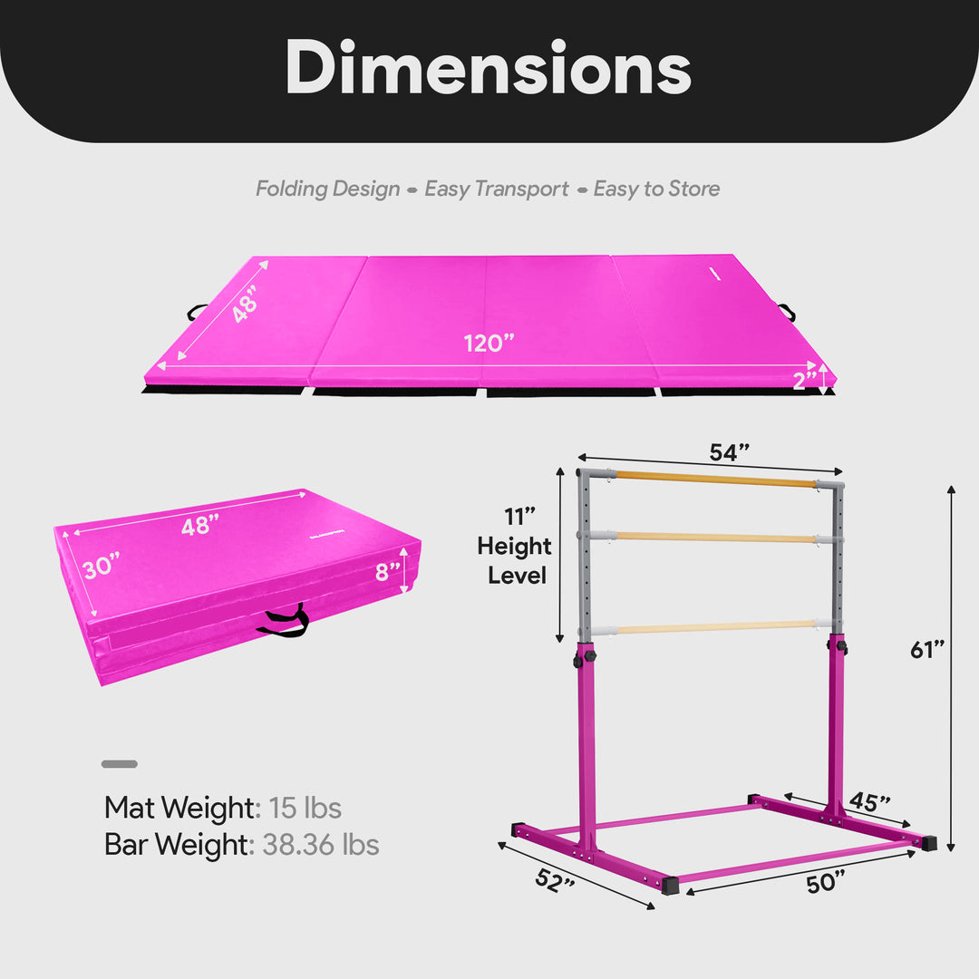 BalanceFrom Fitness 120 x 48 Inch Exercise Mat & Adjustable Gymnastics Bar, Pink - VMInnovations