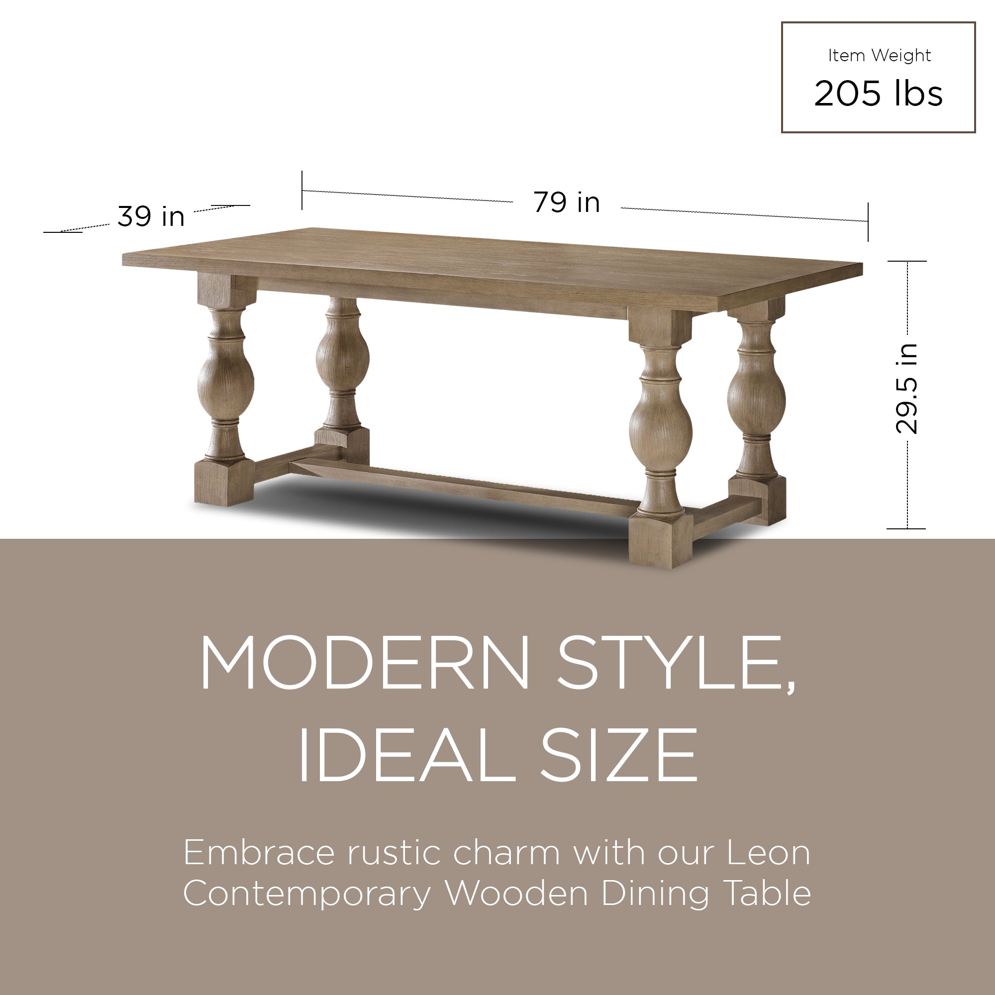 Maven Lane Leon Traditional Wooden Dining Table in Antiqued Grey Finish - VMInnovations