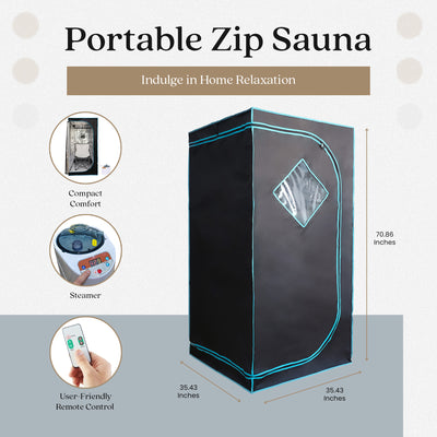 JOMEED 35 x 35 Inch Portable Zip Sauna with Chair for Home Relaxation, Black - VMInnovations