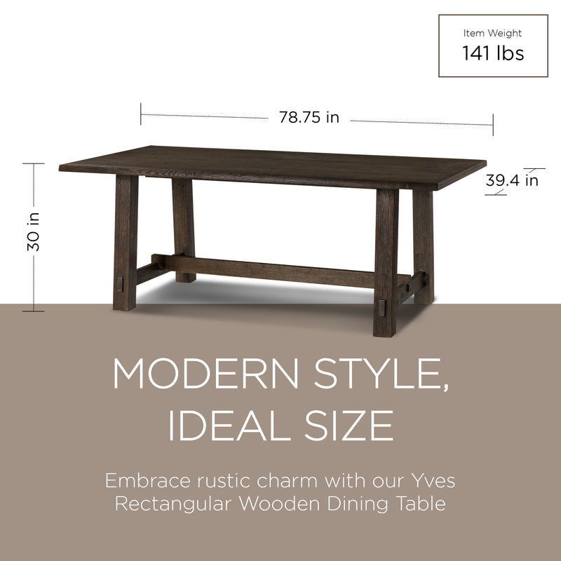 Maven Lane Yves Rectangular Wooden Dining Table in Weathered Brown Finish