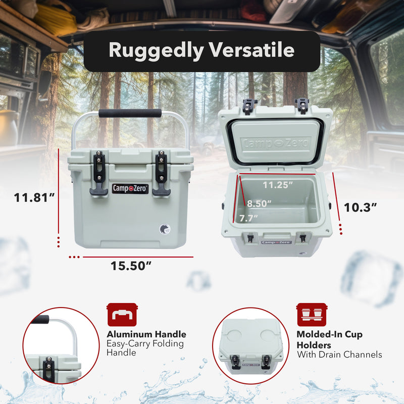 CAMP-ZERO 10 Liter 10.6 Quart Lidded Cooler with 2 Molded In Cup Holders, Sage