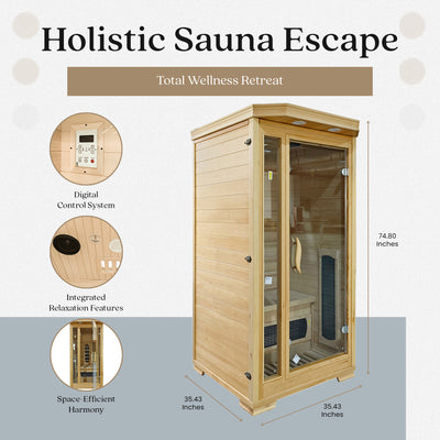 JOMEED's 6.2 Foot 2 Person Compact Home Wooden Sauna with Digital Control System - VMInnovations