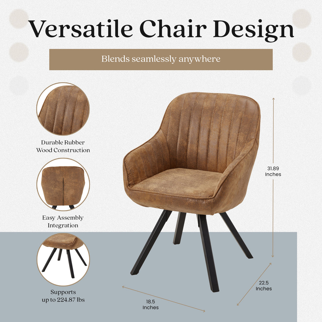 JOMEED Cushioned Swivel Armchair with Rubberwood Legs, Brown (Used)