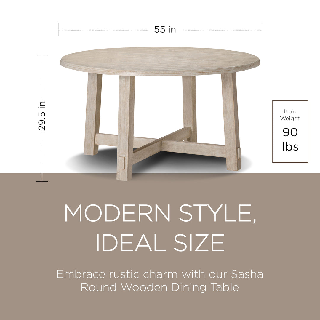 Maven Lane Sasha Round Wooden Dining Table in Weathered White Finish (For Parts) - VMInnovations