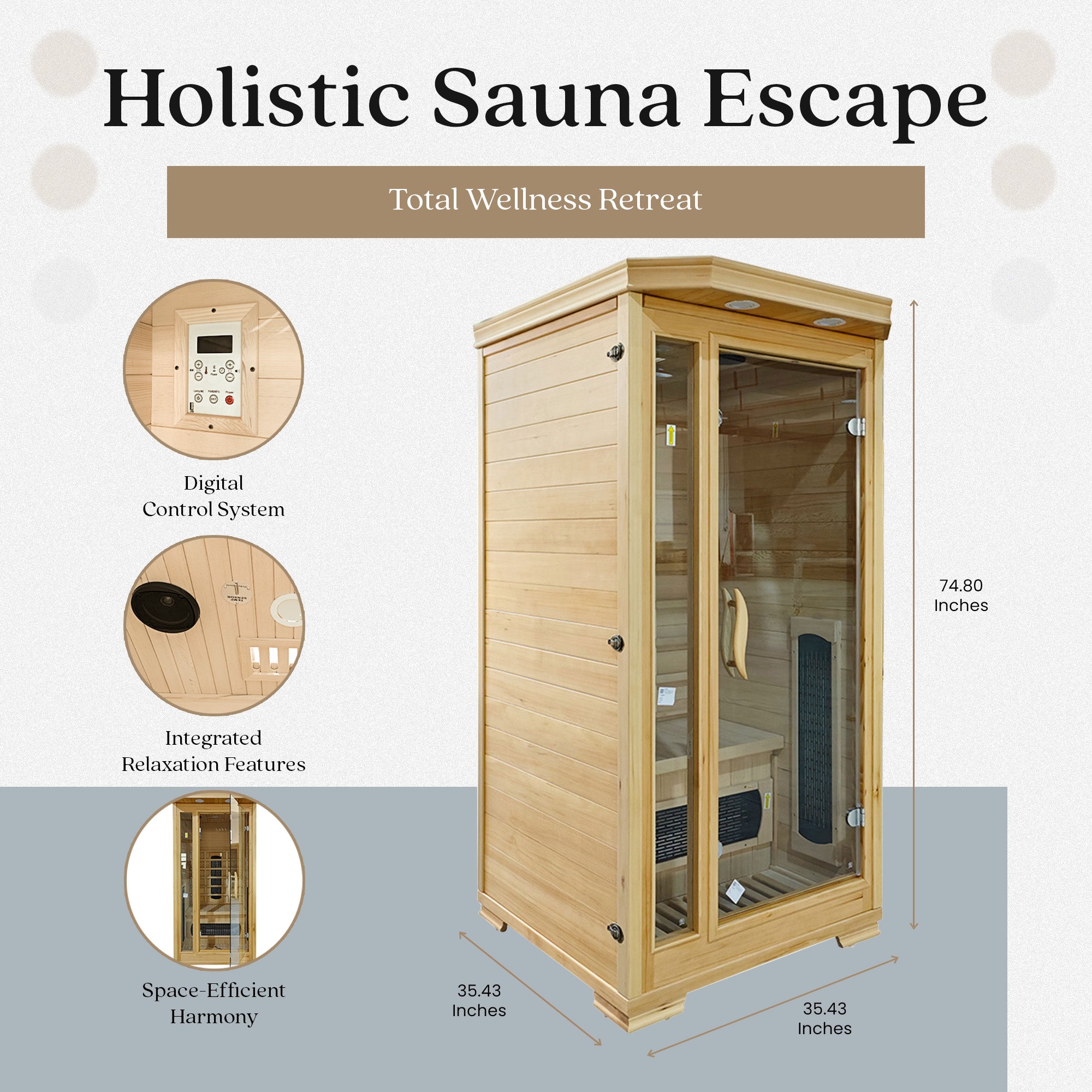 JOMEED's 6.2 Foot 2 Person Compact Home Wooden Sauna with Digital Control System - VMInnovations