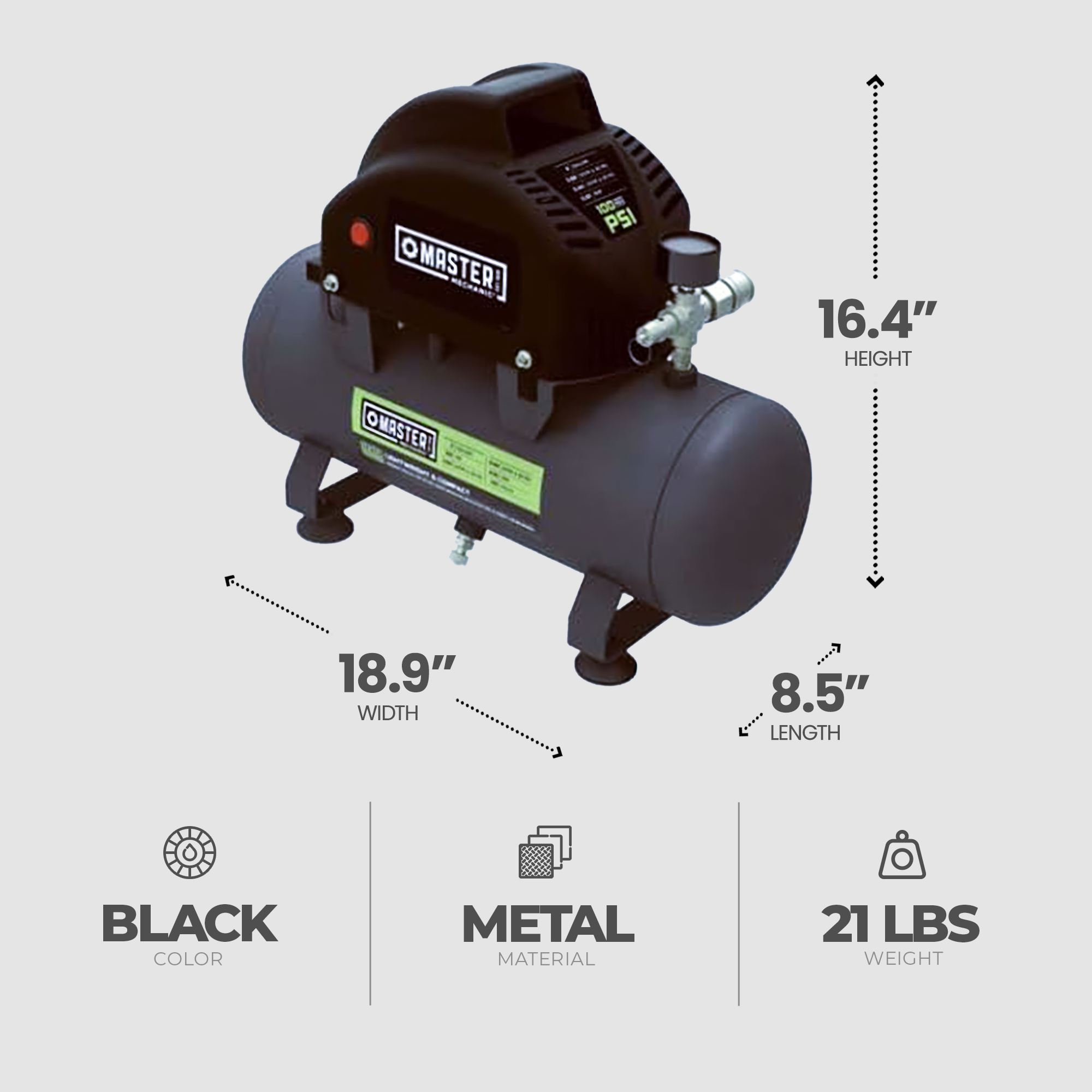 Master Mechanic Portable Air Compressor with Built In Handle, 2 Gallon, Black - VMInnovations