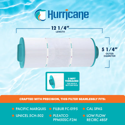 Hurricane Spa Filter Cartridge for Pleatco PPM50SC-F2M and Unicel 5CH-502, White