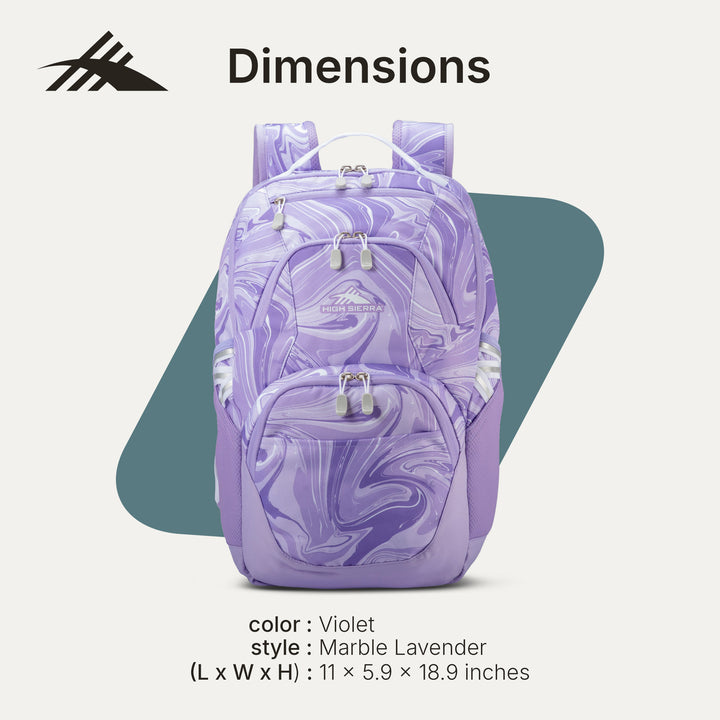High Sierra Backpack, Fits most 17” Laptops,30L Capacity, Lavender (Open Box) - VMInnovations