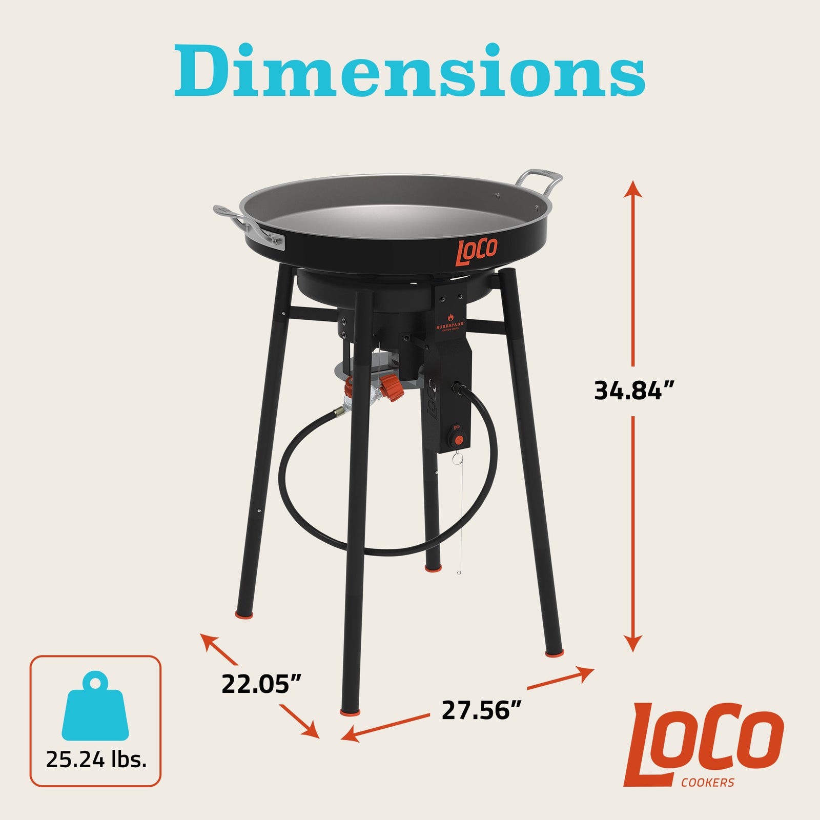 LoCo Cookers 22 Inch SureSpark Disco Cooker with Interchangeable Leg System - VMInnovations