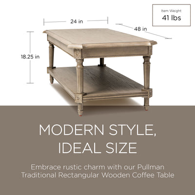 Maven Lane Pullman Traditional Rectangular Wooden Coffee Table, Antiqued Grey - VMInnovations