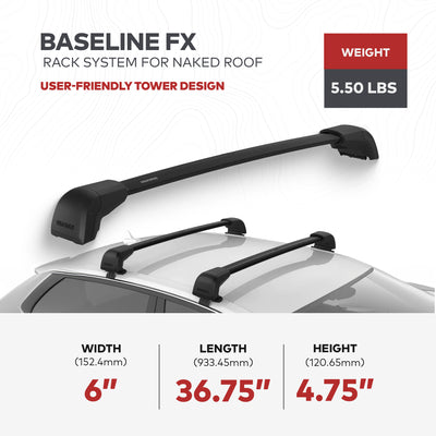 Yakima BaseLine FX 2XL Single Integrated Crossbar for Naked Roof Vehicles, Black