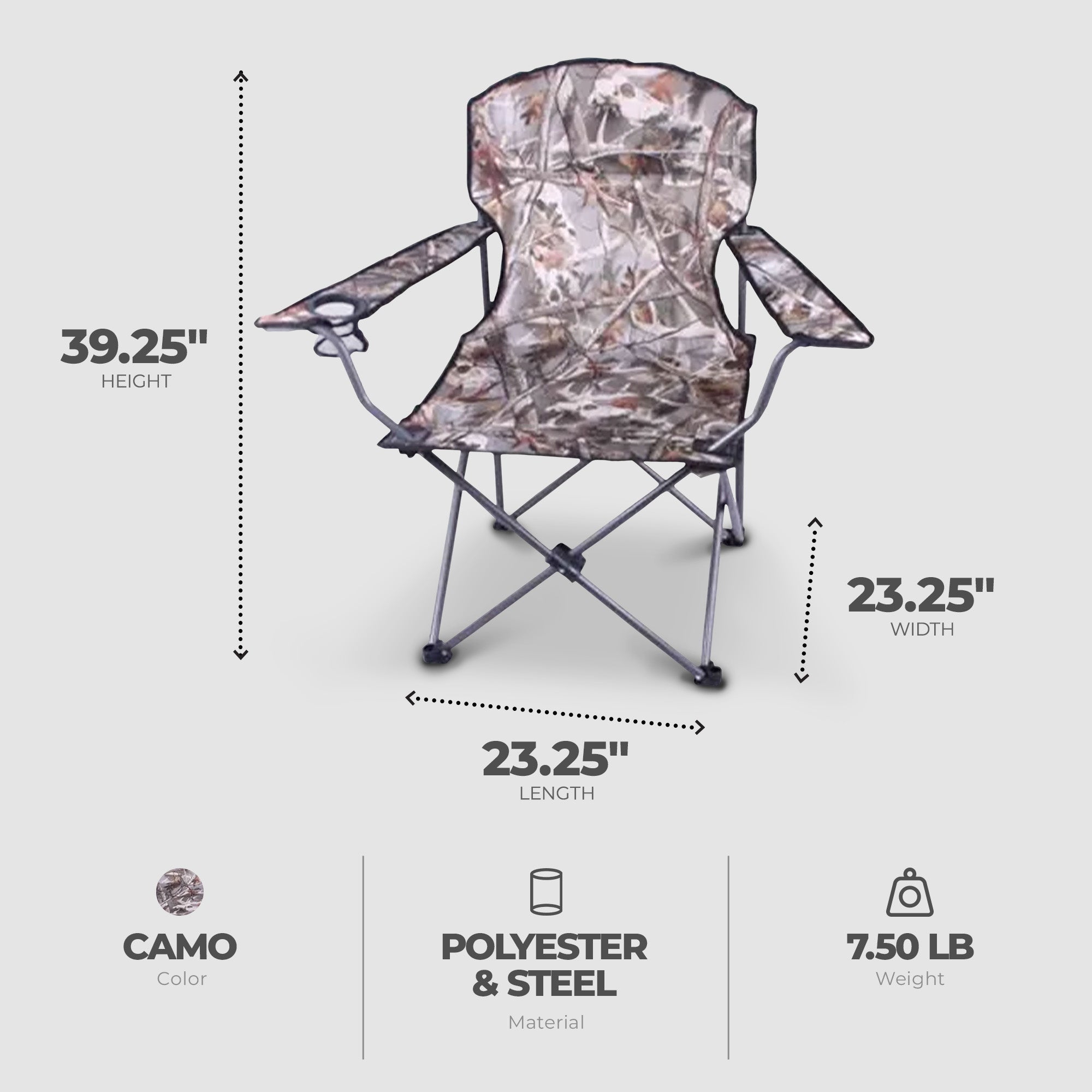 Four Seasons Courtyard Polyester Arm Chair w/Durable Steel Frame, Camo(Open Box) - VMInnovations