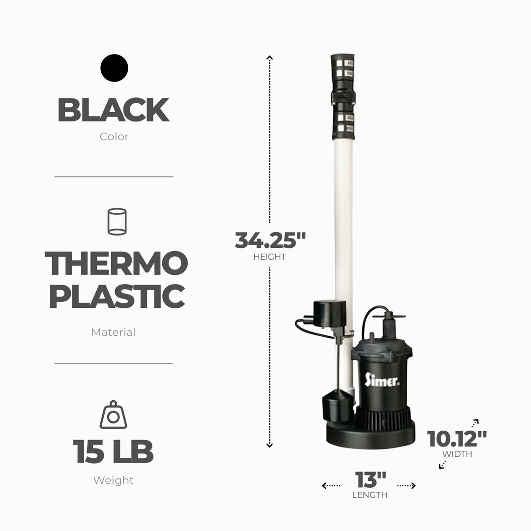 Simer Quick Install Sump Pump with Pre Assembled Discharge Pipe and Hose Kit