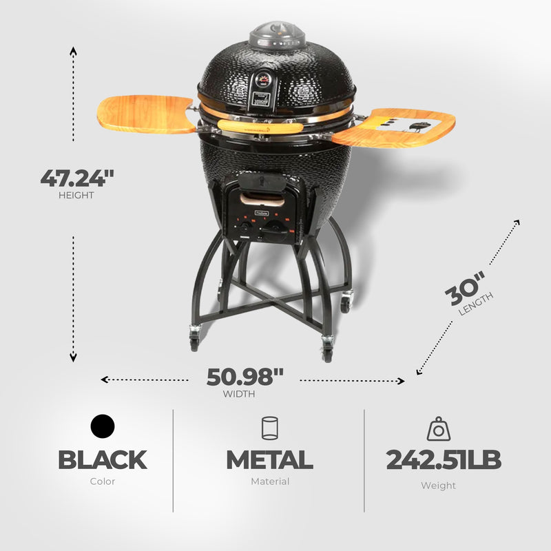 Vision Grills C Series Ceramic Kamado Charcoal Grill with Super Bundle, Black