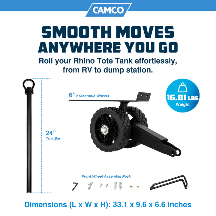 Camco Steerable Wheel Kit for 28 & 36 Gallon Rhino Tote Tank with Tow Bar Handle